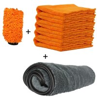 Trockentuch + 5er Set Fluffy orange + Waschhandschuh